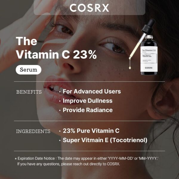 COSRX Siero di vitamina C pura al 23% - Vitamina E - Acido Ialuronico, 20 g - immagine 3