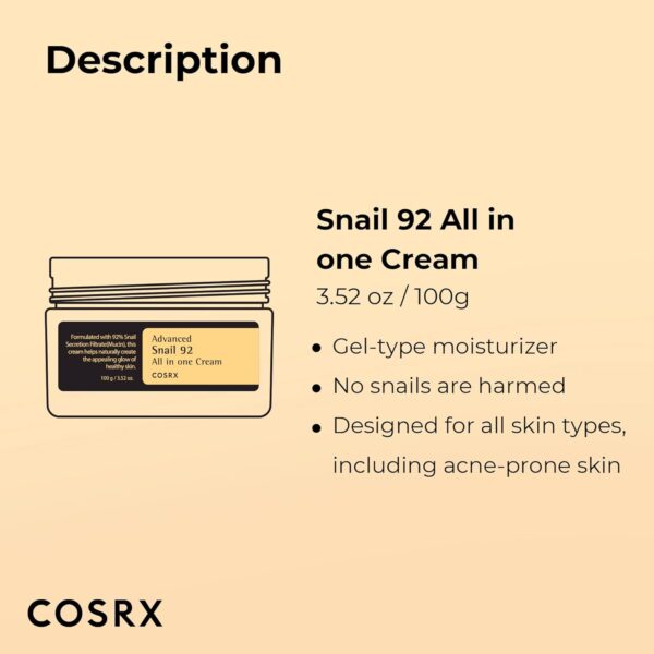 COSRX Advanced Snail 92 Crema tutto in uno,100 g - immagine 5